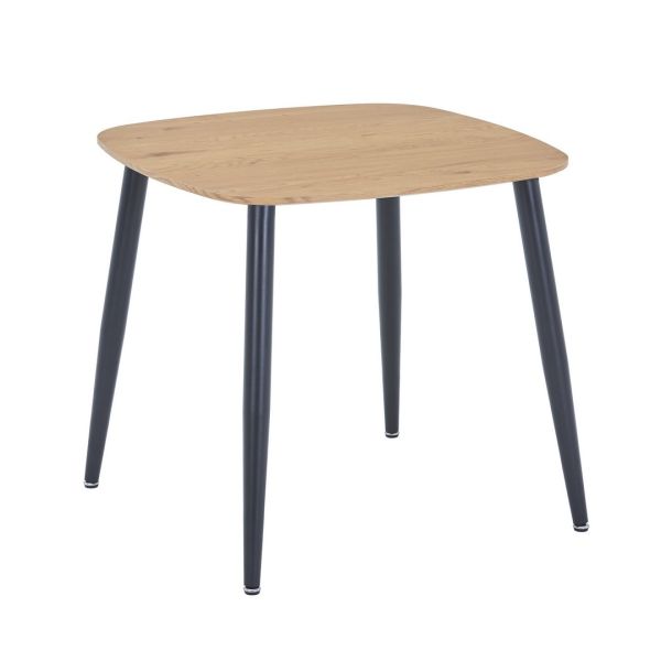 Square Dining Table with Light Oak Effect Top and Black Tapered Legs - MDF/Metal - L80 x W80 x H75 cm - Flat Packed