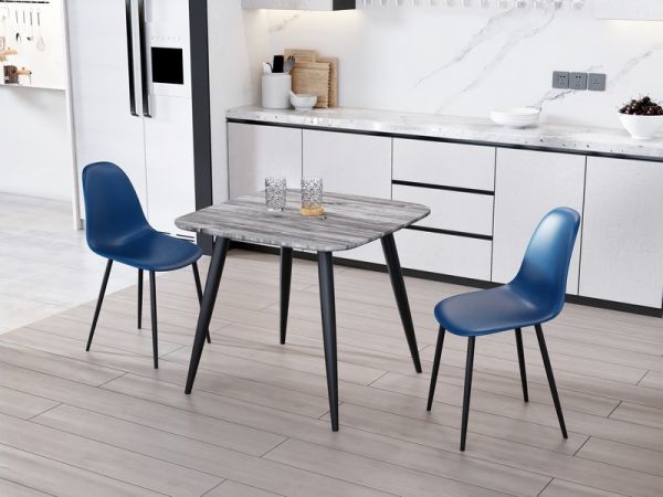 Aspen Tapered Legs Square Dining Table and 2 Curve Plastic Seat Chairs with Metal Legs - Blue/Grey/Black - Flat Packed