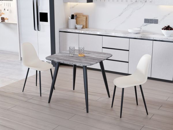 Aspen Tapered Legs Square Dining Table and 2 Curve Plastic Seat Chairs with Metal Legs - Grey/Calico/Black - Flat Packed