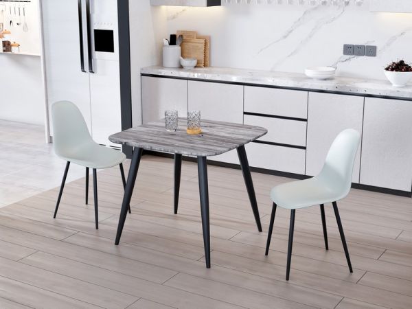 Aspen Tapered Legs Square Dining Table and 2 Curve Plastic Seat Chairs with Metal Legs - Grey/Black - Flat Packed