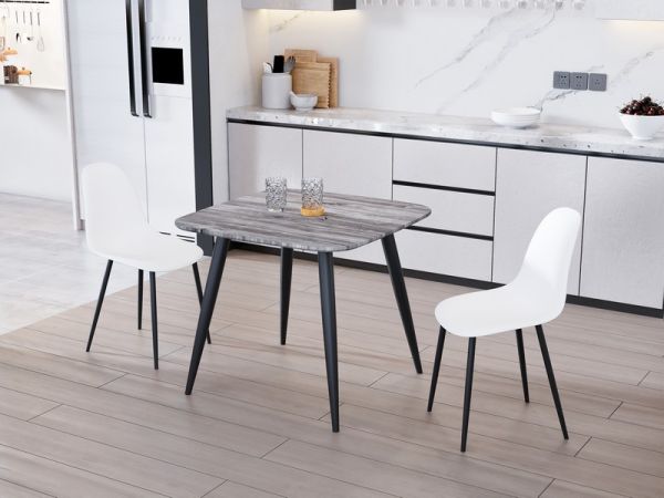 Aspen Tapered Legs Square Dining Table and 2 Curve Plastic Seat Chairs with Metal Legs - White/Grey/Black - Flat Packed