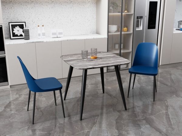 Aspen Tapered Legs Square Dining Table and 2 Duo Plastic Seat Chairs with Metal Legs - Grey Oak/Black/Blue - Flat Packed