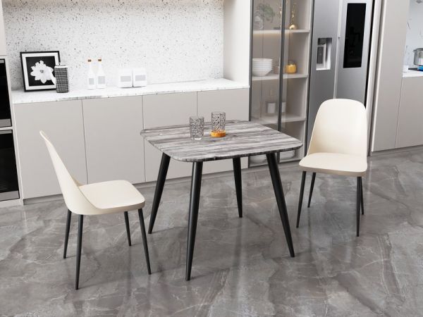 Aspen Tapered Legs Square Dining Table and 2 Duo Plastic Seat Chairs with Metal Legs - Grey Oak/Calico/Black - Flat Packed