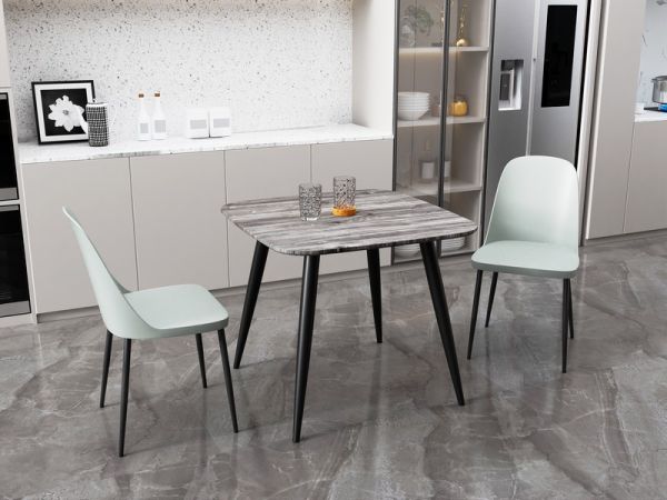 Aspen Tapered Legs Square Dining Table and 2 Duo Plastic Seat Chairs with Metal Legs - Grey/Black - Flat Packed