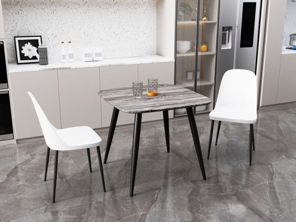 Aspen Tapered Legs Square Dining Table and 2 Duo Plastic Seat Chairs with Metal Legs - Grey/Black/White - Flat Packed