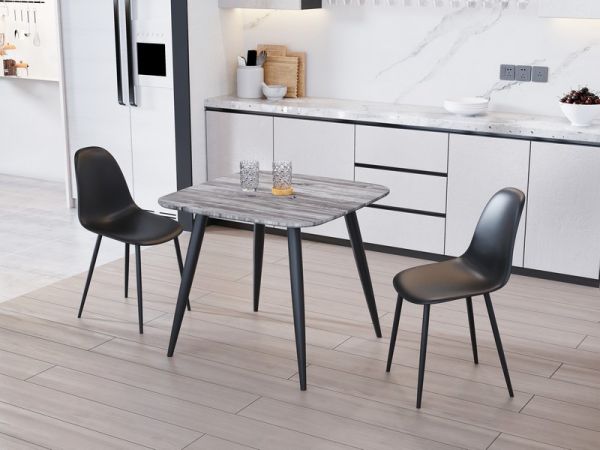 Aspen Tapered Legs Square Dining Table and 2 Curve Plastic Seat Chairs with Metal Legs - Grey Oak/Black - Flat Packed