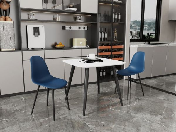 Aspen Tapered Legs Square Dining Table and 2 Curve Plastic Seat Chairs with Metal Legs - White/Blue/Black - Flat Packed