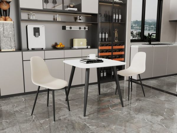 Aspen Tapered Legs Square Dining Table and 2 Curve Plastic Seat Chairs with Metal Legs - Calico/White/Black - Flat Packed