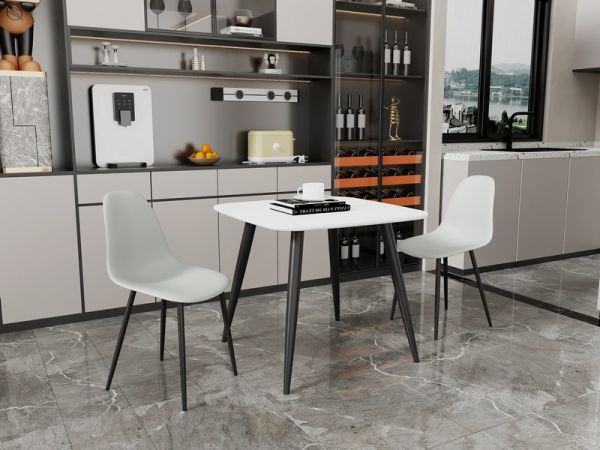 Aspen Tapered Legs Square Dining Table and 2 Curve Plastic Seat Chairs with Metal Legs - Grey/White/Black - Flat Packed