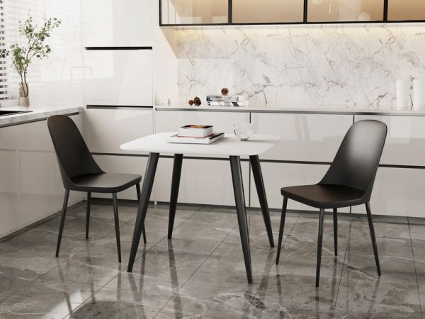 Aspen Tapered Legs Square Dining Table and 2 Duo Plastic Seat Chairs with Metal Legs - Black/White - Flat Packed