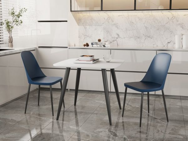 Aspen Tapered Legs Square Dining Table and 2 Duo Plastic Seat Chairs with Metal Legs - White/Blue/Black - Flat Packed