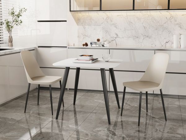 Aspen Tapered Legs Square Dining Table and 2 Duo Plastic Seat Chairs with Metal Legs - White/Calico/Black - Flat Packed