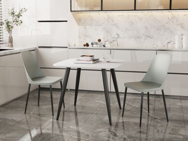 Aspen Tapered Legs Square Dining Table and 2 Duo Plastic Seat Chairs with Metal Legs - White/Grey/Black - Flat Packed