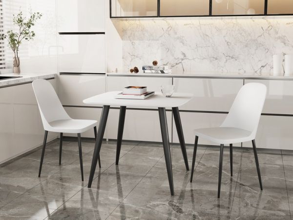 Aspen Tapered Legs Square Dining Table and 2 Duo Plastic Seat Chairs with Metal Legs - White/Black - Flat Packed