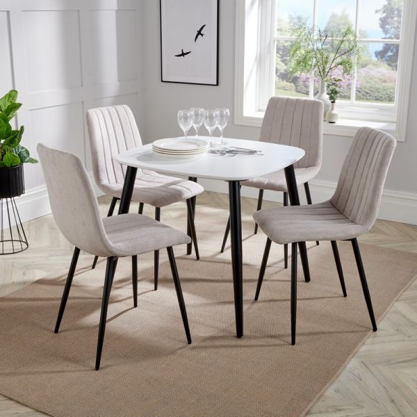 Aspen Tapered Legs Square Dining Table with 4 Dining Chairs - White/Black - Flat Packed