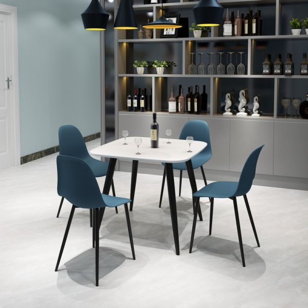 Aspen Tapered Legs Square Dining Table and 4 Curve Plastic Seat Chairs with Metal Legs - Black/Blue/White - Flat Packed