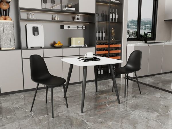 Aspen Tapered Legs Square Dining Table and 2 Curve Plastic Seat Chairs with Metal Legs - Black/White - Flat Packed