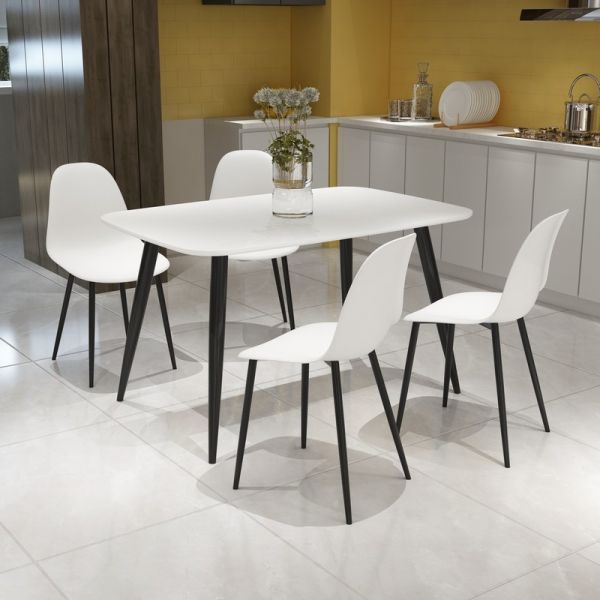 Aspen Tapered Legs Rectangular Dining Table and 4 Curve Plastic Seat Chairs with Metal Legs - White - Flat Packed