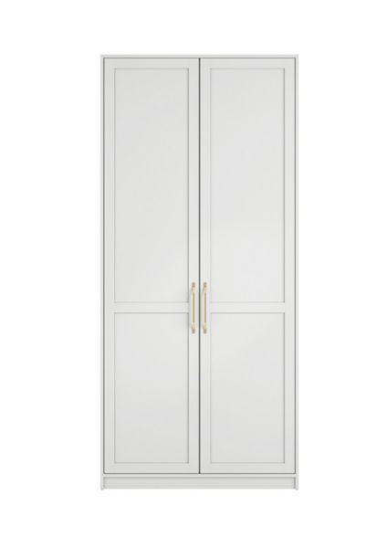 Austen 2 Door Wardrobe - Engineered Wood/Metal - L58 x W100 x H220 cm - White/Gold Brushed