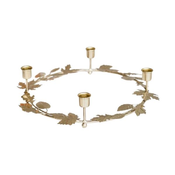 Autumn Wreath Candle Holder Centrepiece - Metal - L30 x W30 x H8 cm - Gold