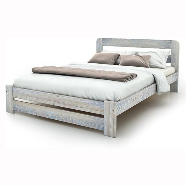 King Size Bed - Wood - L207 x W161 x H80 cm - Grey Washed Finish