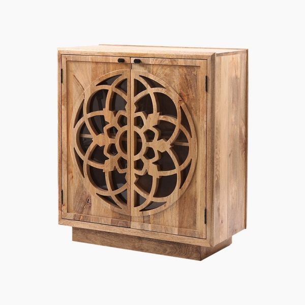 Flower of Life Two Doors Cabinet - Mango Wood - L72 x W38 x H80 cm - Natural