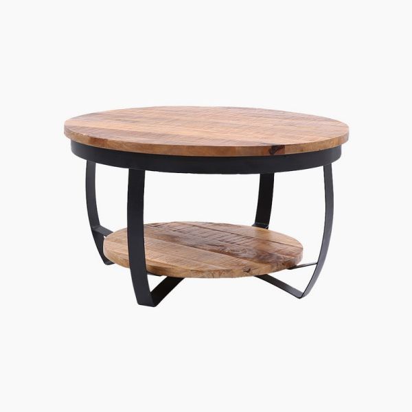 Vera Drum Coffee Table - Mango Wood/Metal - L85 x W85 x H46 cm - Natural