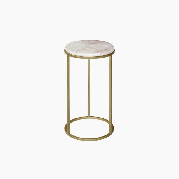 Greta Rose Quartz End Table - Agate/Metal - L30 x W30 x H55 cm - Pink