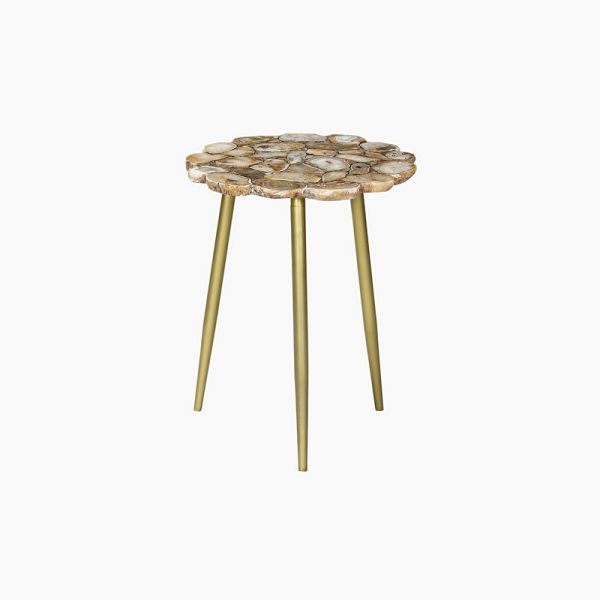 Myra Natural Agate End Table - Iron/Acacia Wood - L40 x W40 x H52 cm - Gold/Natural