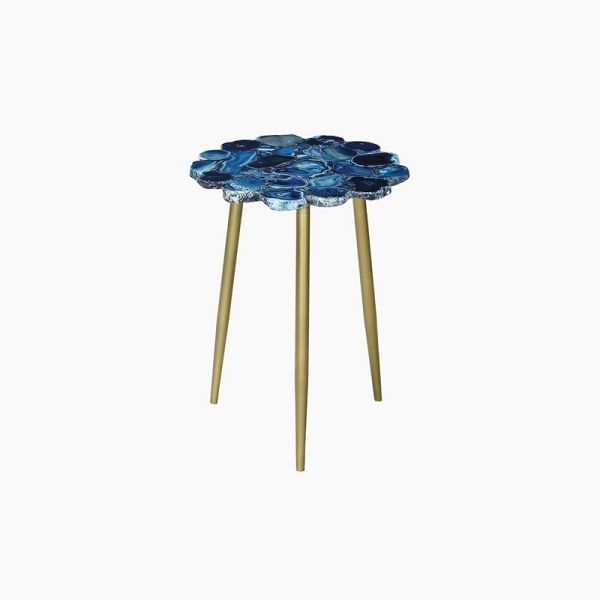 Myra Blue Agate End Table - Agate/Metal/Acacia Wood - L40 x W40 x H52 cm - Gold