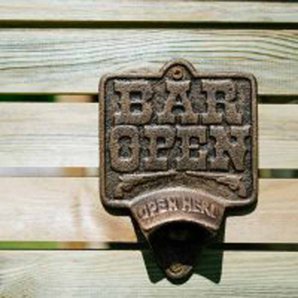 Not sold individually - Optional Extra - Wall Mounted Bottle Opener 'BAR OPEN' - Only available to order with a garden/bin store - Cast Iron - L3.5 x W15.5 x H11 cm