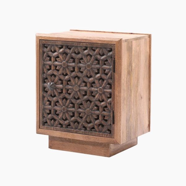 Zaayah Cut Work Side Table - Mango Wood - L50 x W40 x H61 cm - Natural