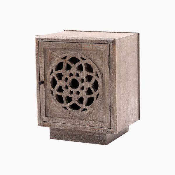 Flower of Life Side Table - Mango Wood - L50 x W40 x H60 cm - Grey