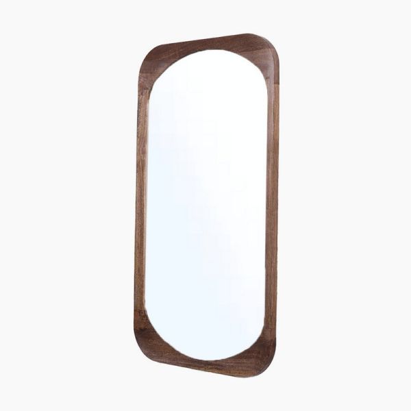 Rafael Rectangular Shaped Curved Mirror - Mango Wood - L90 x W50 x H2.5 cm - Natural