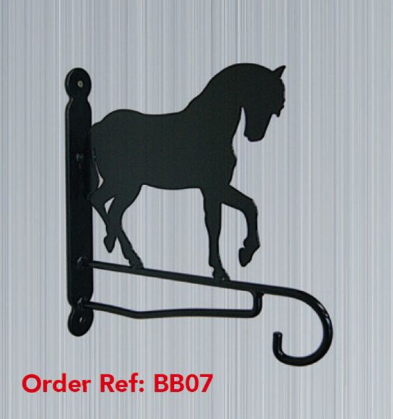 Horse Feature Bracket - Steel Hanging Basket Holder - Steel - H33 cm - Black