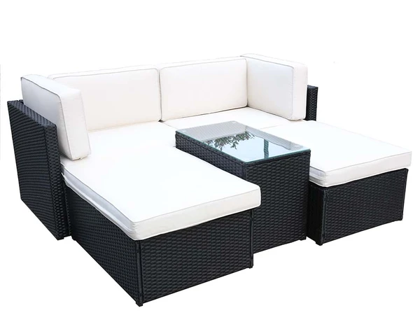 Berlin 4 Seater 5 Pc Multi Setting Relaxer Set - Synthetic Rattan - H50 x W71 x L40 cm - Black