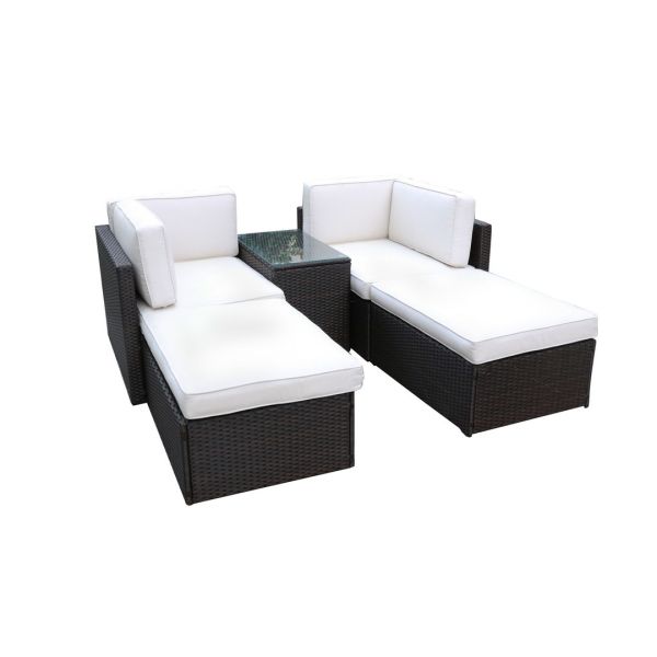 Berlin 4 Seater 5 Pc Multi Setting Relaxer Set - Synthetic Rattan - H63 x W91 x L71 cm - Brown