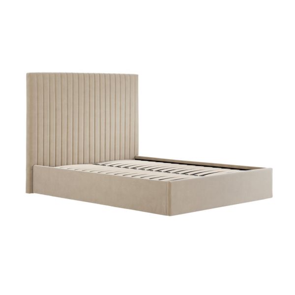 Berlin Tall Ottoman King Size Bed Frame (Pack of 2) - Velvet - L213 x W168.5 x H124 cm - Beige - Flat Pack
