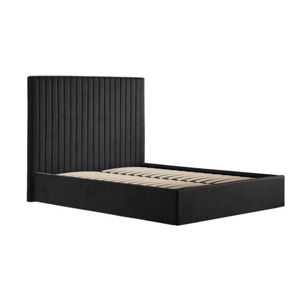 Berlin Tall Ottoman King Size Bed Frame (Pack of 2) - Velvet - L213 x W168.5 x H124 cm - Black - Flat Pack