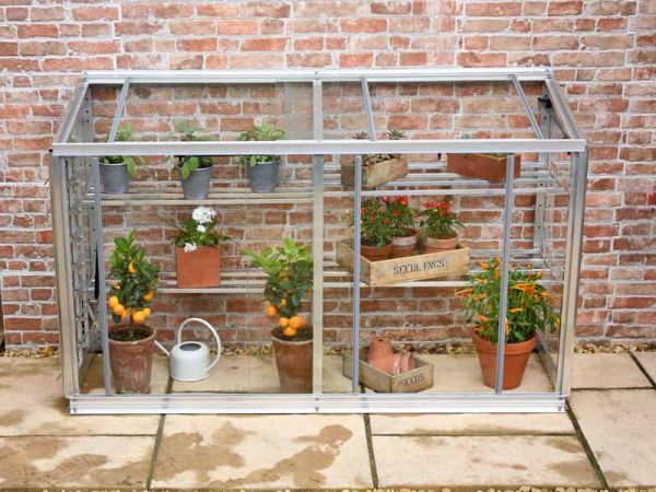 Harlow 5 Feet Lean to Mini Greenhouse - Aluminum/Glass - L151 x W53 x H95 cm - Smokey Grey