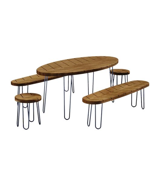 Borough Acacia 5 piece Furniture Set - Steel - L83 x W180 x H78 cm - Wood/Grey