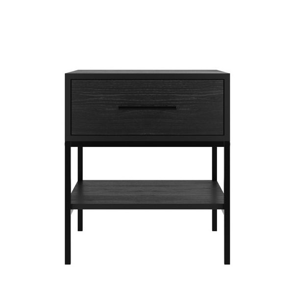 Boston Bedside Cabinet - Wood/Metal - L40 x W43 x H50 cm - Black Matte