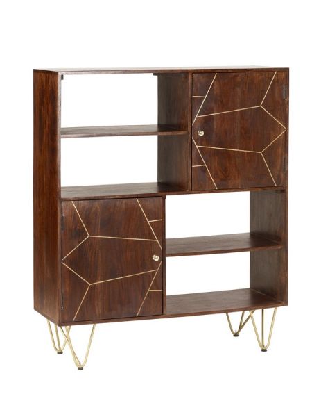 Dark Gold Display Cabinet - Solid Mango Wood - L40 x W120 x H135 cm