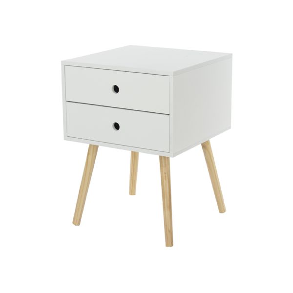 Options Scandia, 2 Drawer and Wood Legs Bedside Cabinet - MDF/Pine - 40 x 40 x 54 cm - White/Pine