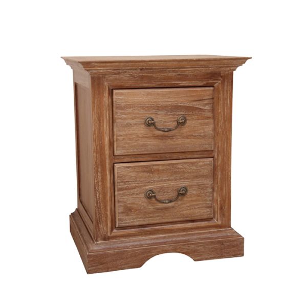 Lyon French Sleigh Weathered Bedside Table - Teak - L40 x W50 x H60 cm