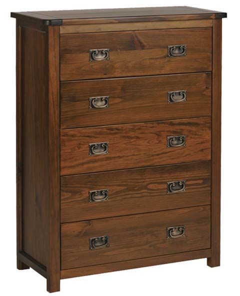 Boston 5 Drawer Chest - Pine - 90 x 40 x 115 cm - Dark Brown