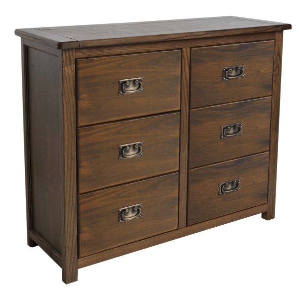 Boston 3+3 Drawer Wide Chest - Pine - 110 x 40 x 91 cm - Dark Brown