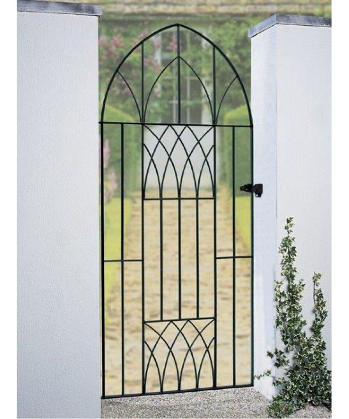 Abbey Modern Tall Arch Bow Top Single Gate - Solid Steel - Fits Gap of 991 mm x 1988 mm High - Electro Galv./Black Powder Coated