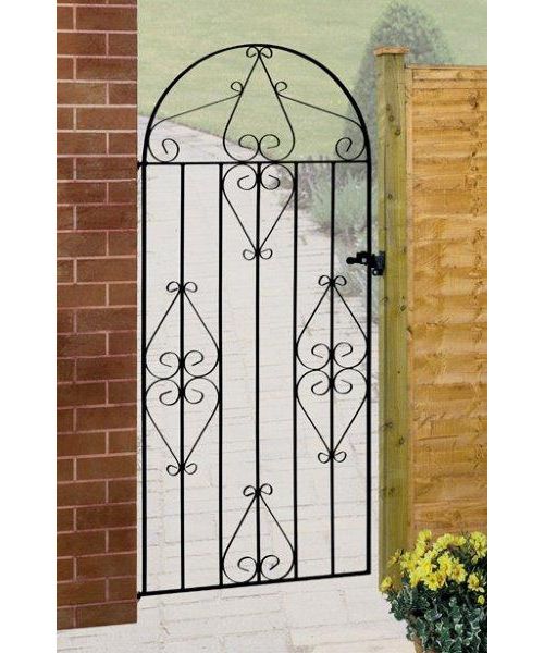 Classic Scroll Tall Bow Top Single Gate - Solid Steel - Fits Gap of 762 mm x 1753 mm High - Electro Galvanised/Black Powder Coated