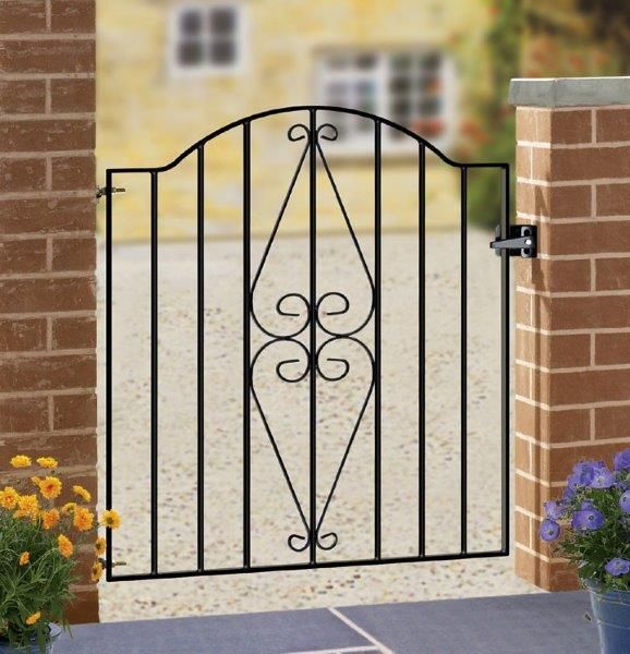 Stirling Scroll Henley Low Bow Top Single Gate - Steel - Fits Gap of 955 mm x 946 mm High - Electro Galv./Black Powder Coated